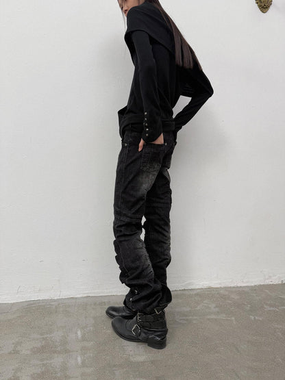 DoublePunch Armor Structure Low Waist Button Detail Cotton Women&