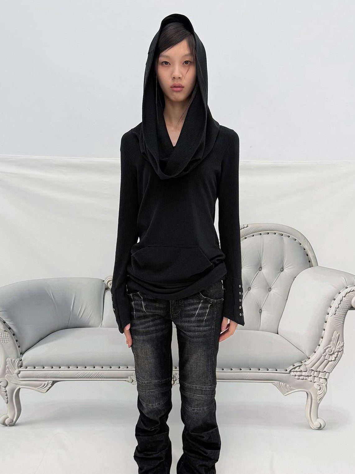 DoublePunch Armor Structure Low Waist Button Detail Cotton Women&