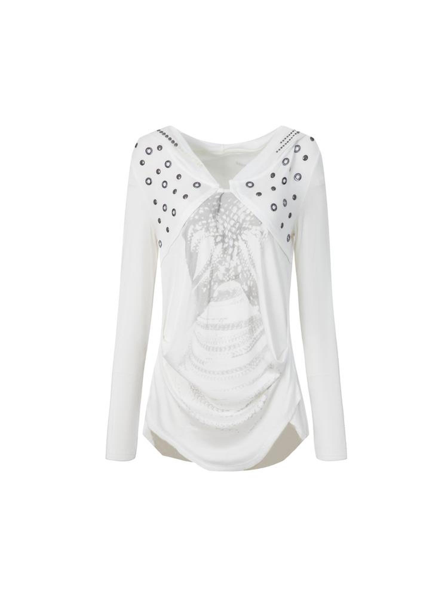 DoublePunch Armored Rhinestone Studded Hooded Draped Women&
