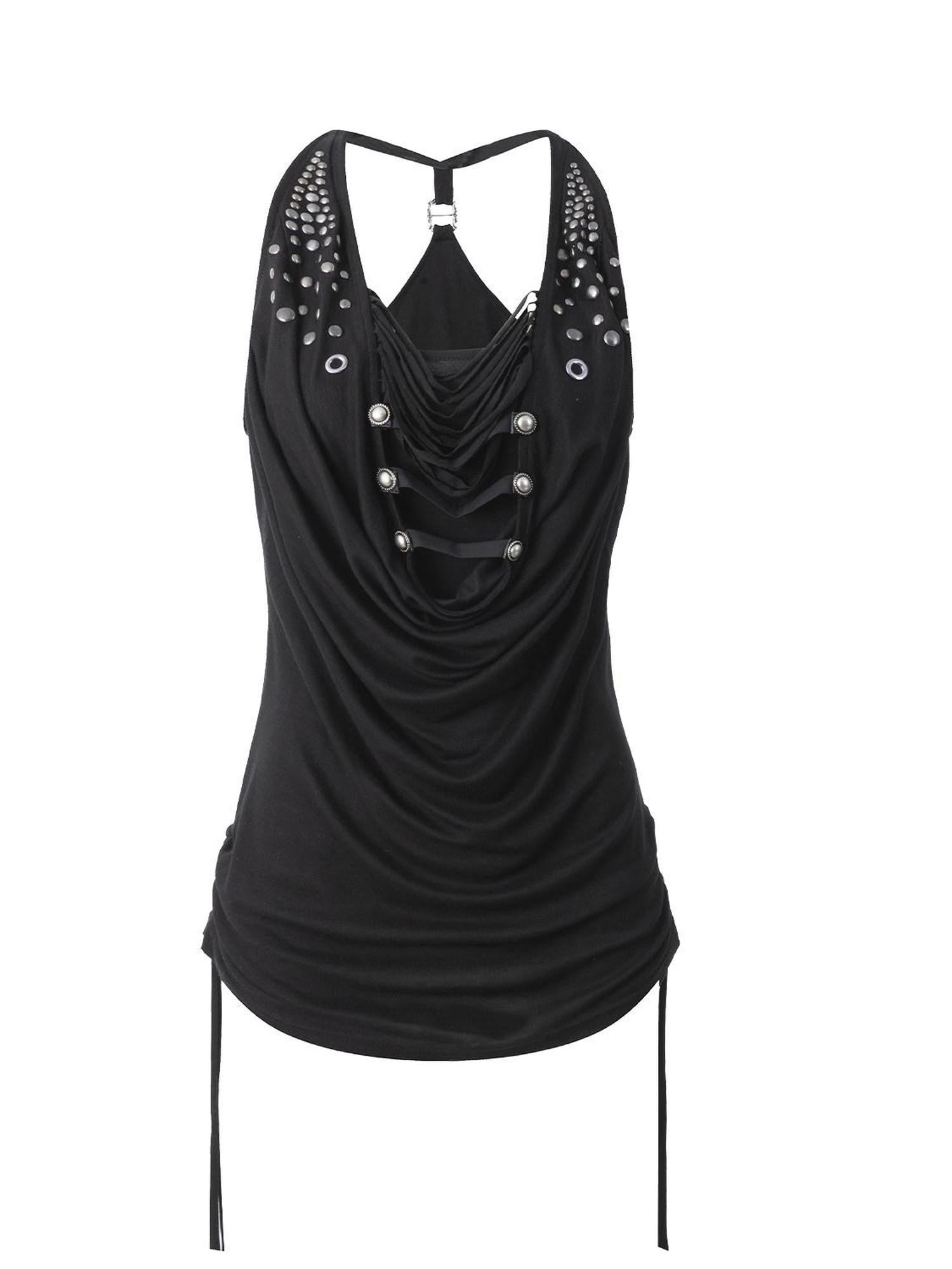 DoublePunch Backless Halter Tassel Ruched Deconstructed Women&