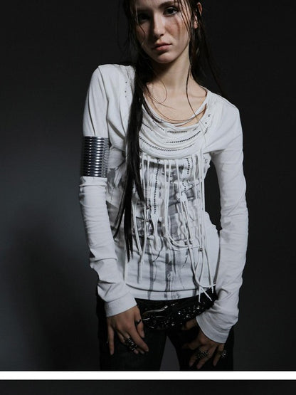 DoublePunch Boho Feather Print Layered Tassel Drape Neck Women&