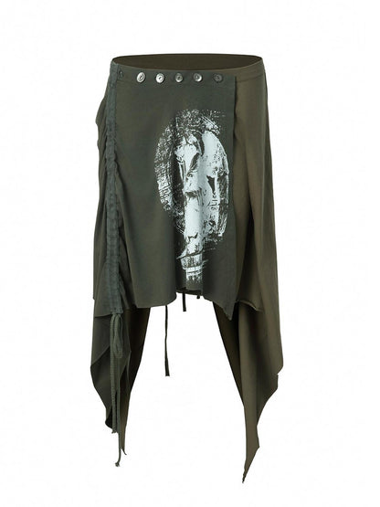 DoublePunch Breathable Cotton Punk Fringe Patchwork Asymmetric Women Citywalk T-Shirt