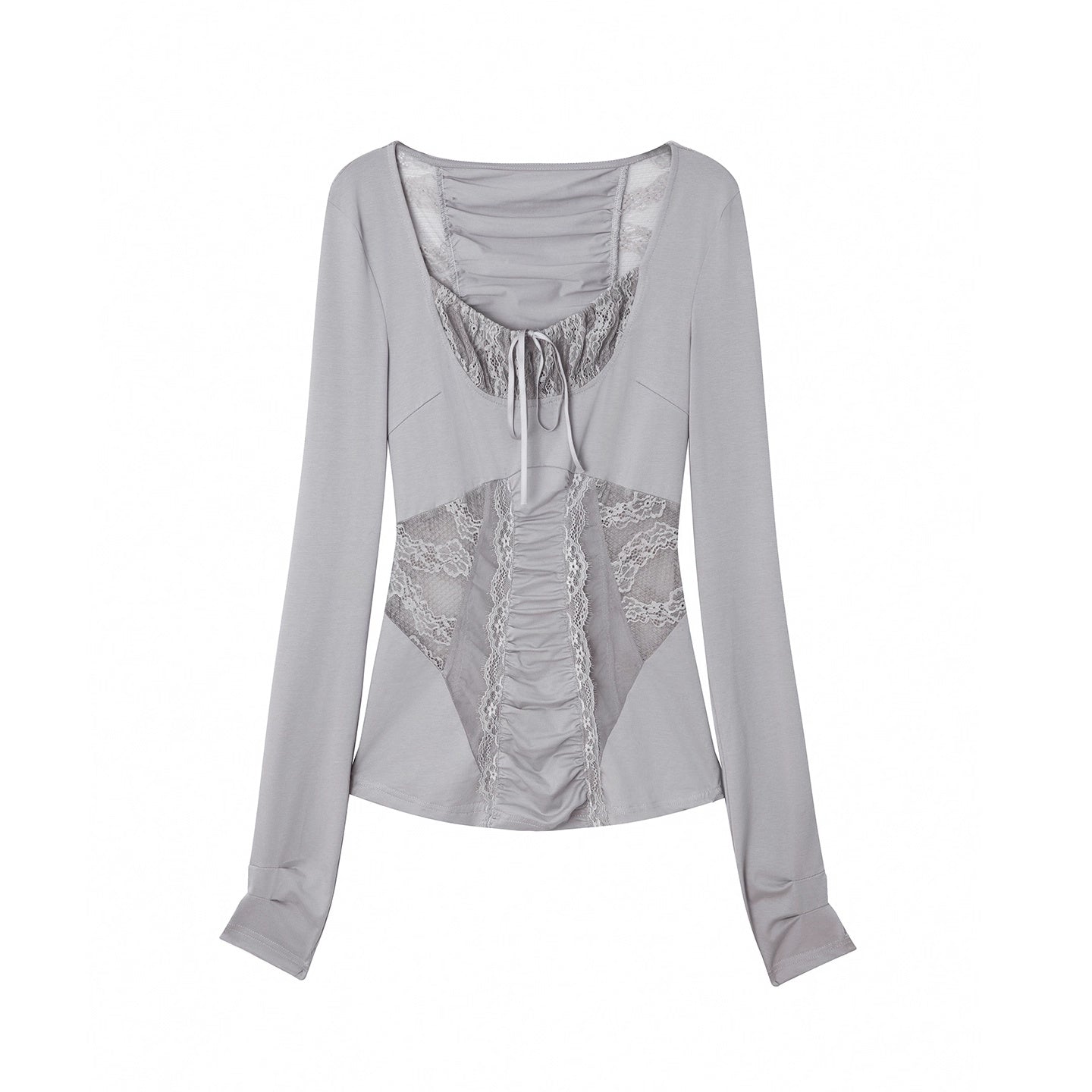 DoublePunch_Breathable_Cotton_Spandex_Slim_Fit_Girlish_Square_Neck_Patchwork_Women_T-Shirt_MISSTT