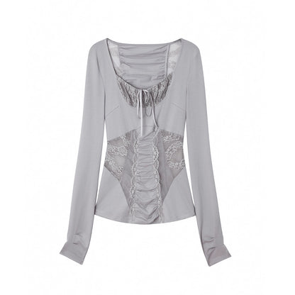 DoublePunch_Breathable_Cotton_Spandex_Slim_Fit_Girlish_Square_Neck_Patchwork_Women_T-Shirt_MISSTT