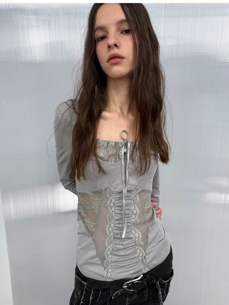 DoublePunch Breathable Cotton Spandex Slim Fit Girlish Square Neck Patchwork Women T-Shirt