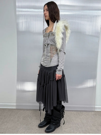 DoublePunch Breathable Cotton Spandex Slim Fit Girlish Square Neck Patchwork Women T-Shirt