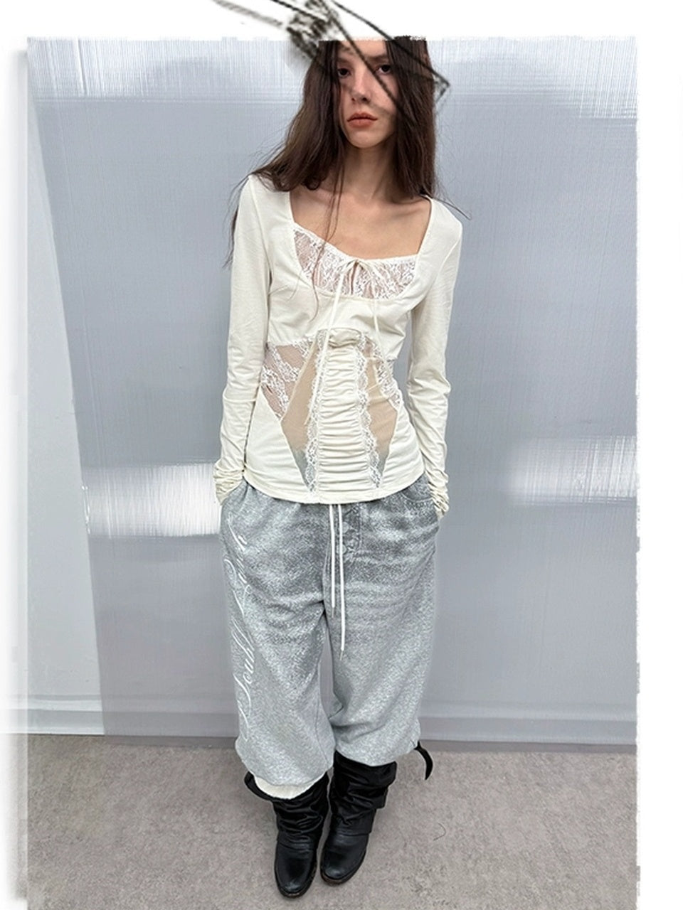 DoublePunch Breathable Cotton Spandex Slim Fit Girlish Square Neck Patchwork Women T-Shirt