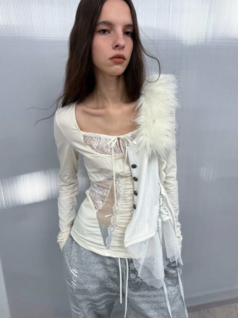 DoublePunch Breathable Cotton Spandex Slim Fit Girlish Square Neck Patchwork Women T-Shirt