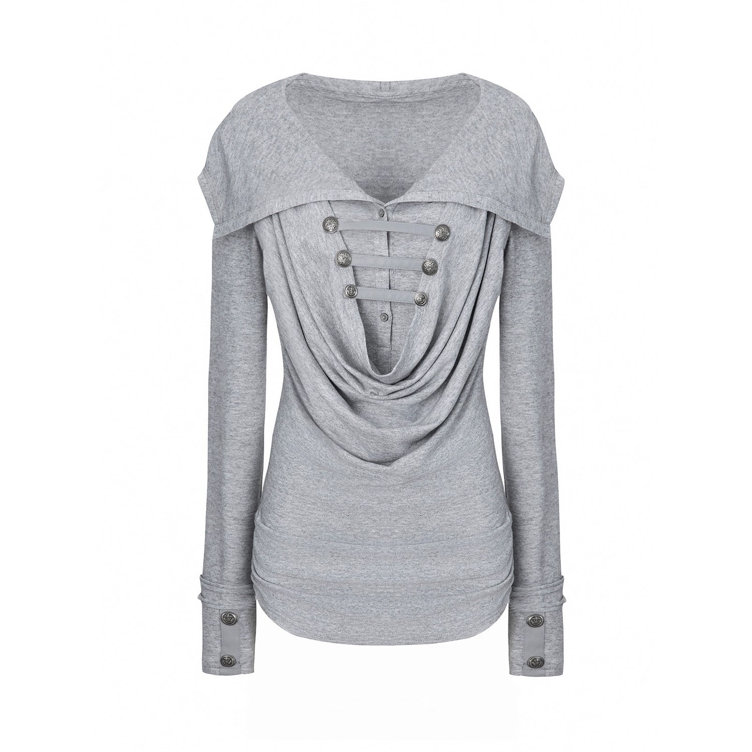DoublePunch_Breathable_Knit_Hooded_Long_Sleeve_Regular_Fit_Solid_Grey_Women_T-Shirt_MISSTT