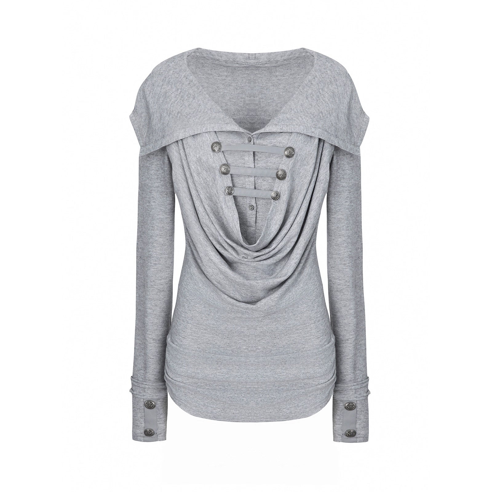DoublePunch_Breathable_Knit_Hooded_Long_Sleeve_Regular_Fit_Solid_Grey_Women_T-Shirt_MISSTT