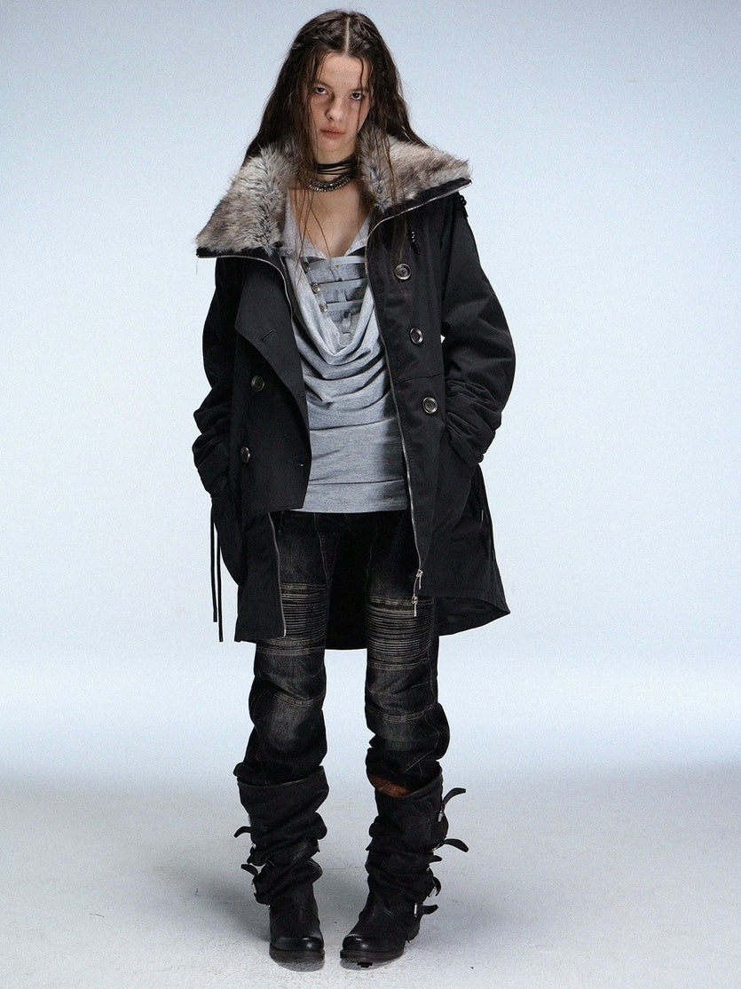 DoublePunch Breathable Knit Hooded Long Sleeve Regular Fit Solid Grey Women T-Shirt