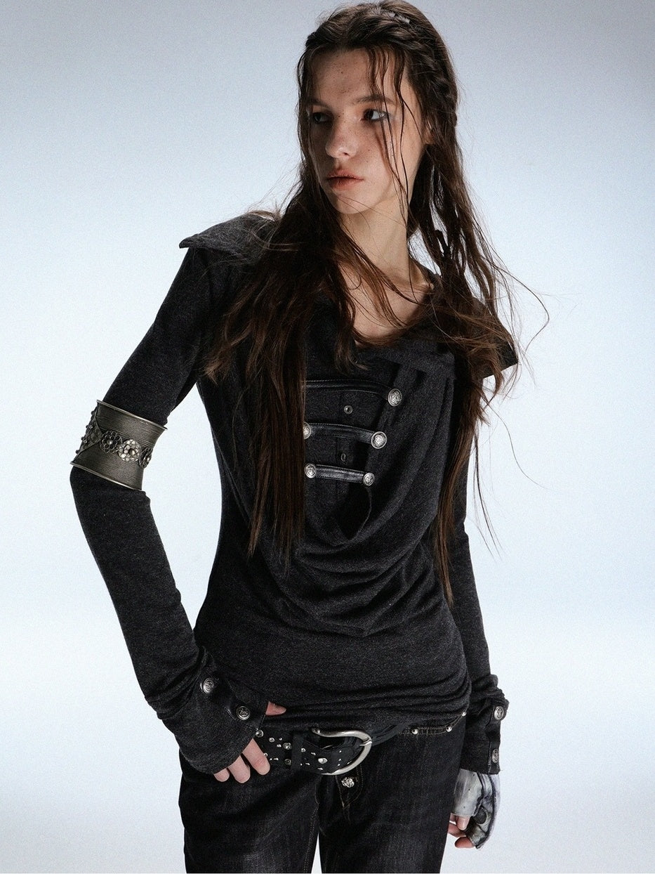 DoublePunch Breathable Knit Hooded Long Sleeve Regular Fit Solid Grey Women T-Shirt