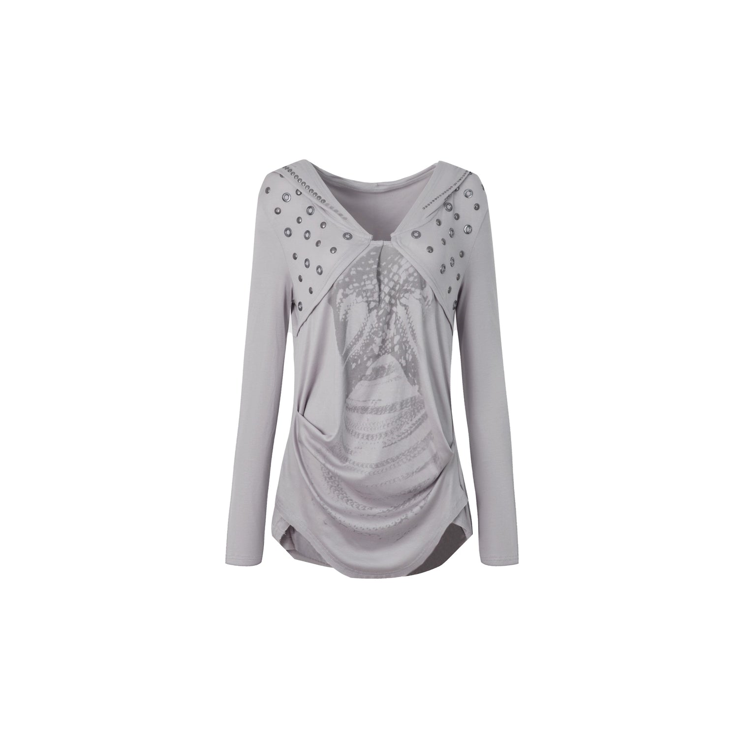 DoublePunch_Breathable_Lyocell_Cinch_Waist_Vintage_Hooded_Long_Sleeve_Studded_Print_T-Shirt_MISSTT