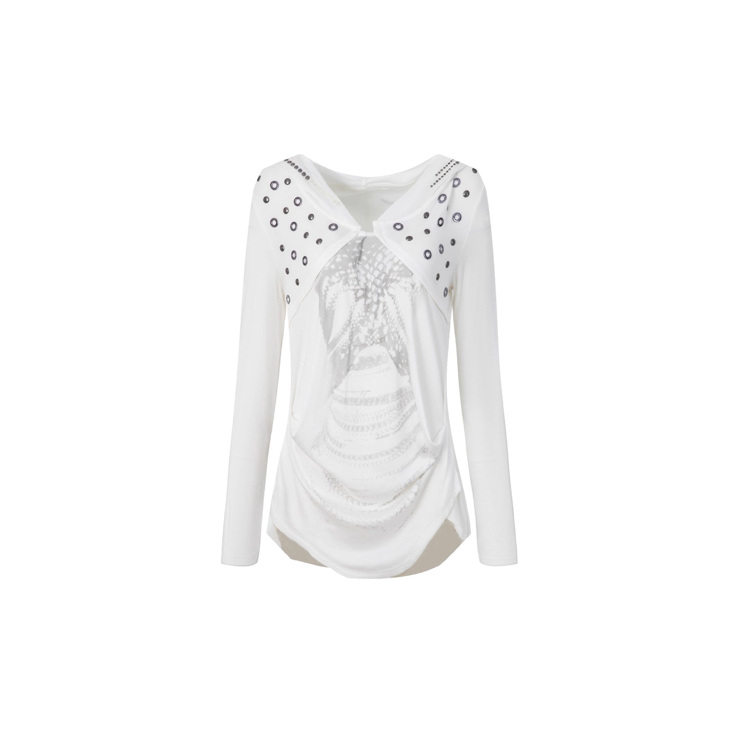 DoublePunch_Breathable_Lyocell_Cinch_Waist_Vintage_Hooded_Long_Sleeve_Studded_Print_T-Shirt_MISSTT