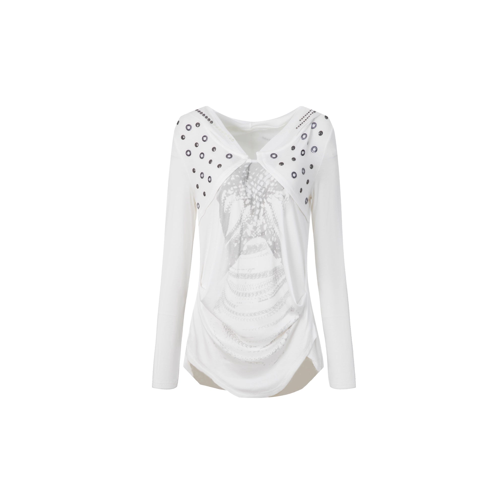 DoublePunch_Breathable_Lyocell_Cinch_Waist_Vintage_Hooded_Long_Sleeve_Studded_Print_T-Shirt_MISSTT