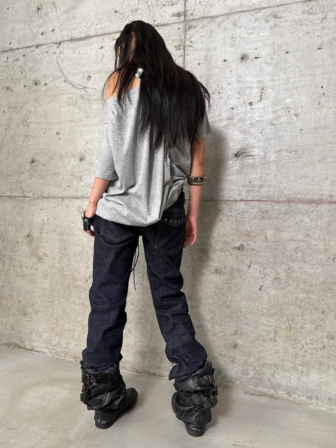 DoublePunch Colorblock Double Waistband High Waist Vintage Wash Women&