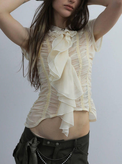 DoublePunch Cropped Gathered Ruffle Victorian Women&