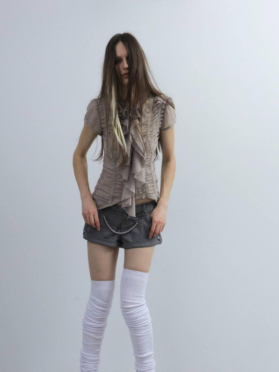 DoublePunch Cropped Gathered Ruffle Victorian Women&