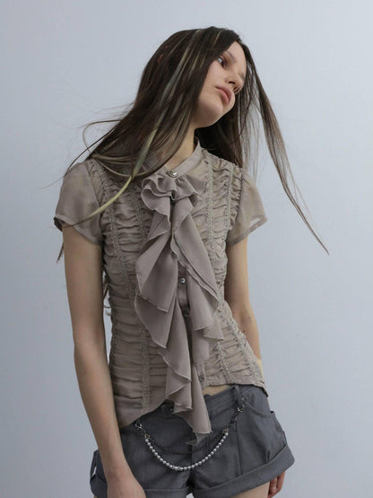 DoublePunch Cropped Gathered Ruffle Victorian Women&