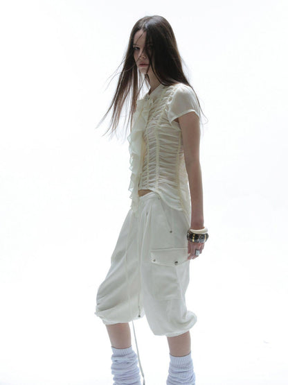 DoublePunch Cropped Gathered Ruffle Victorian Women&