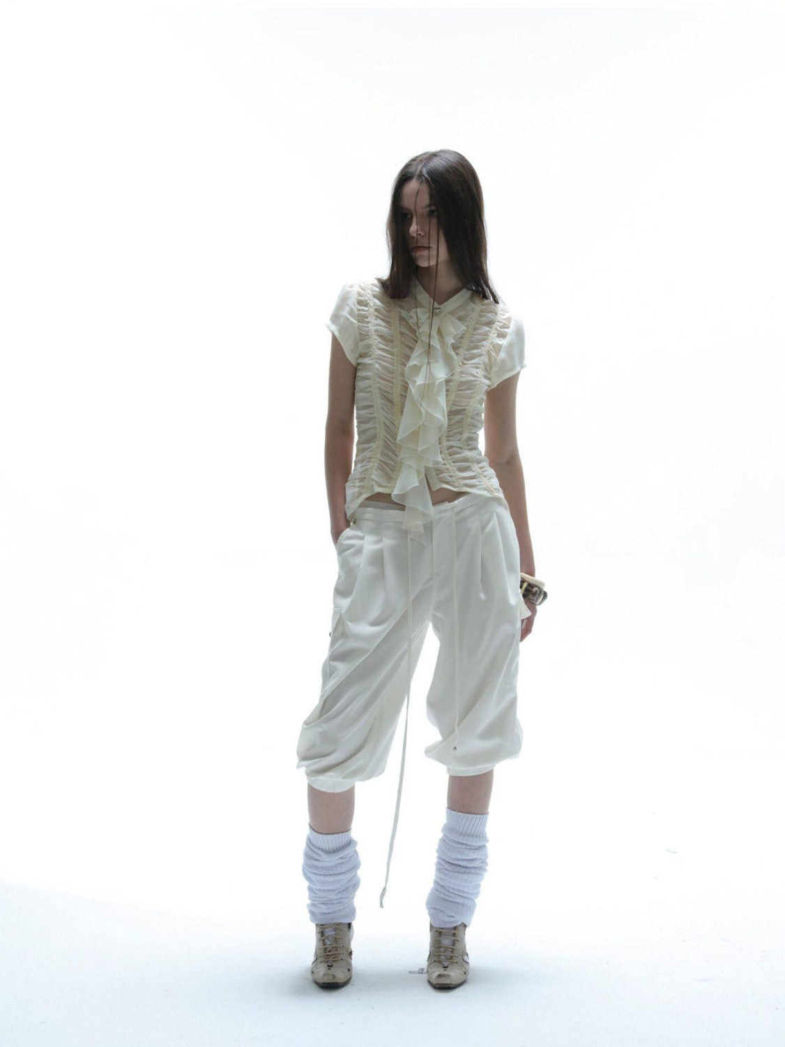 DoublePunch Cropped Gathered Ruffle Victorian Women&