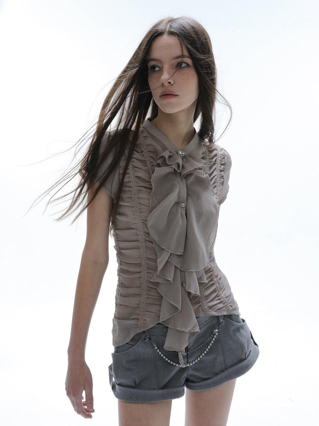 DoublePunch Cropped Gathered Ruffle Victorian Women&