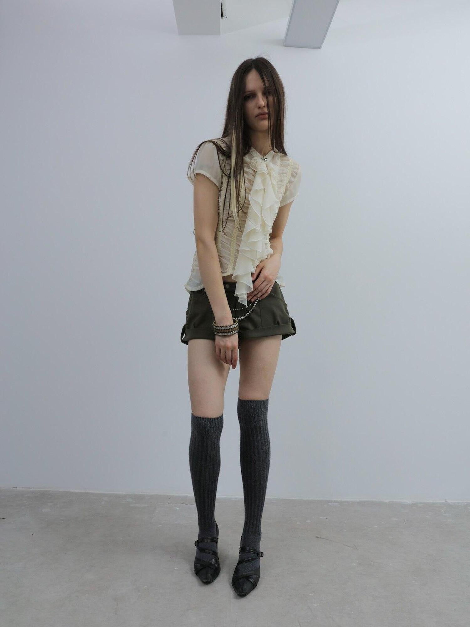 DoublePunch Cropped Gathered Ruffle Victorian Women&