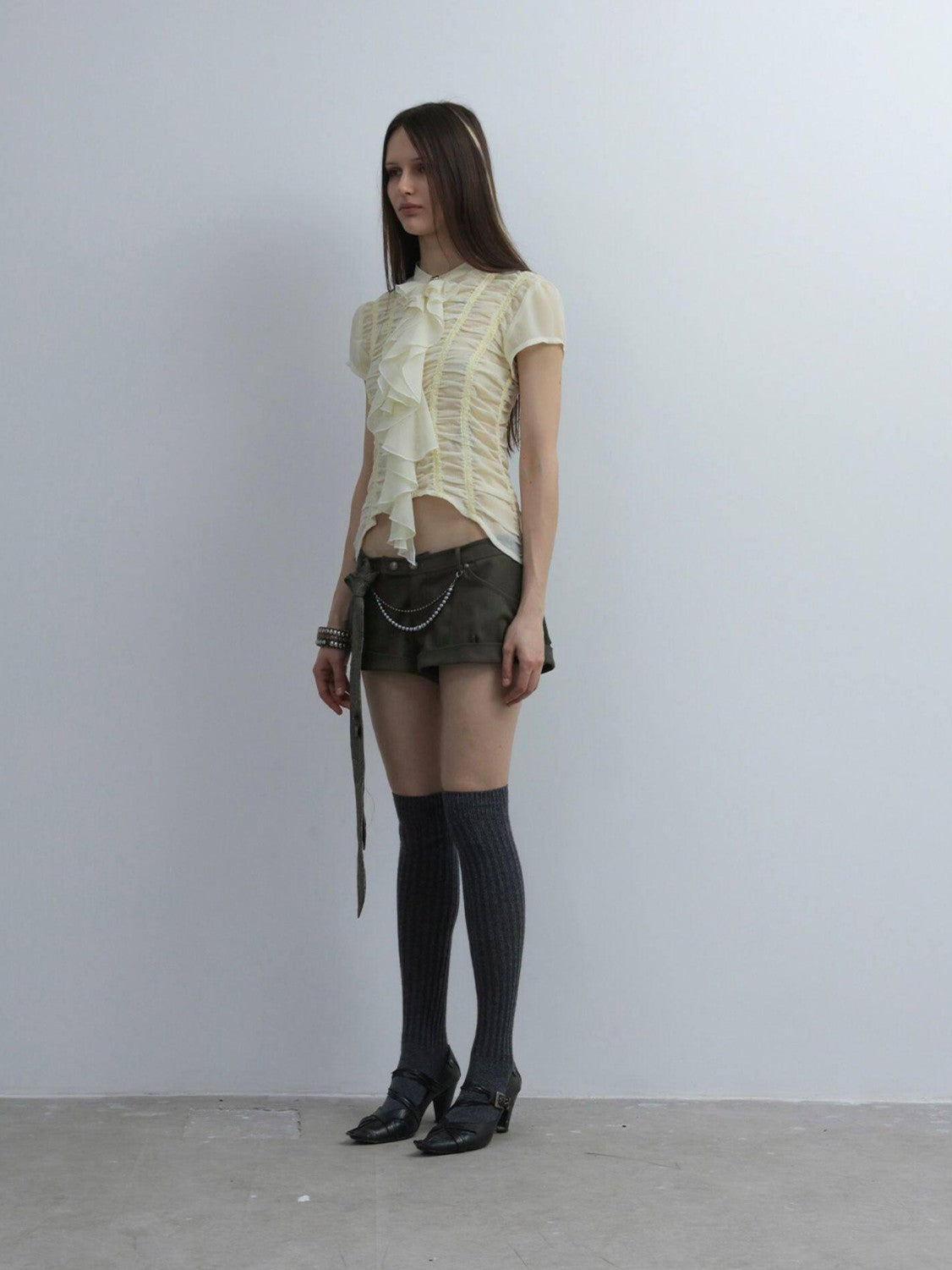 DoublePunch Cropped Gathered Ruffle Victorian Women&