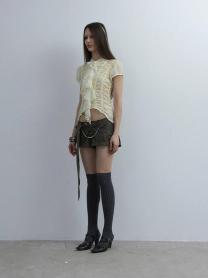 DoublePunch Cropped Gathered Ruffle Victorian Women&