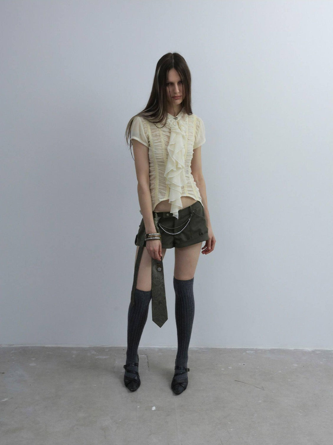 DoublePunch Cropped Gathered Ruffle Victorian Women&
