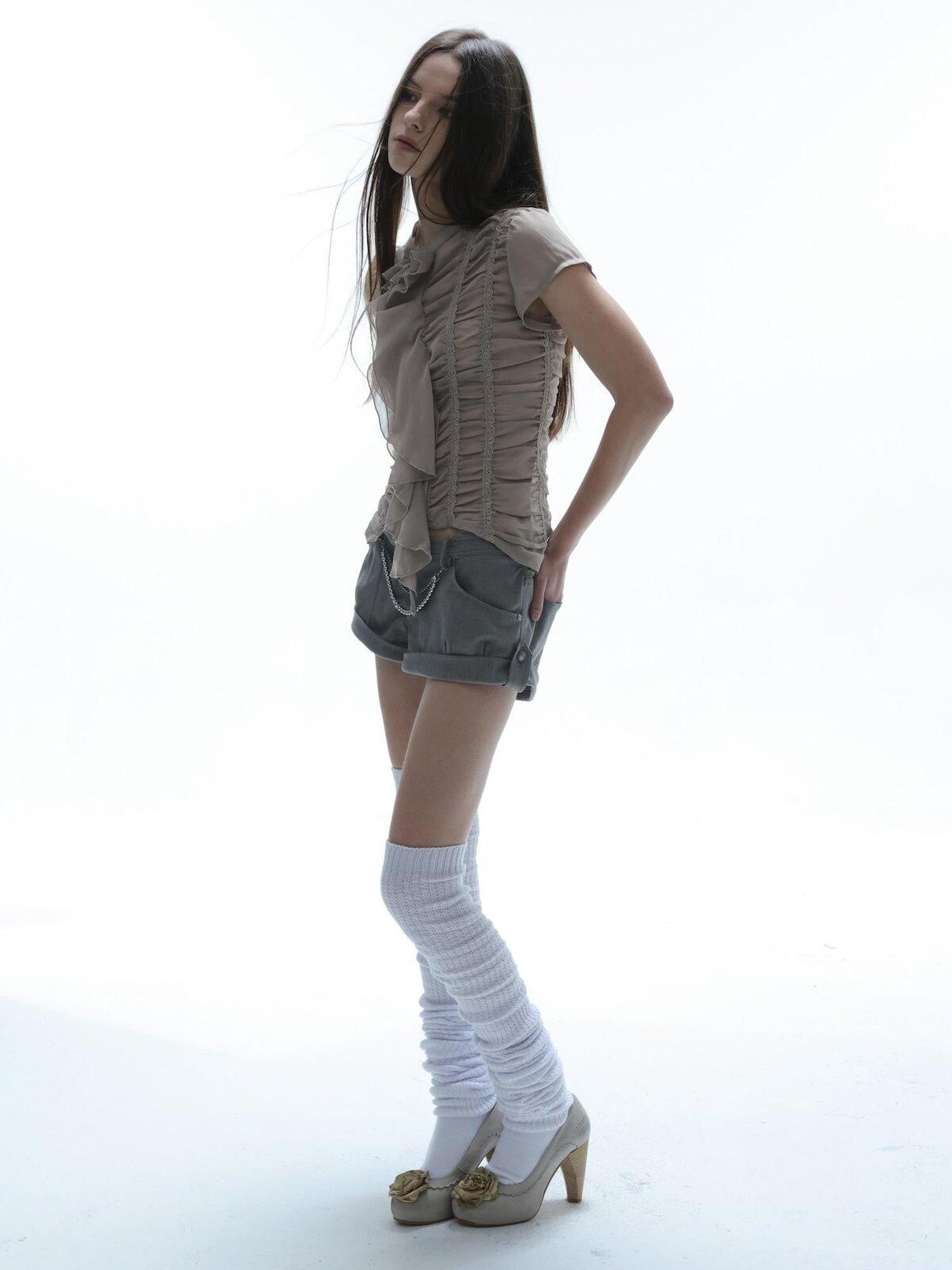 DoublePunch Cuffed Chain Buttoned Vintage Low Rise Women&