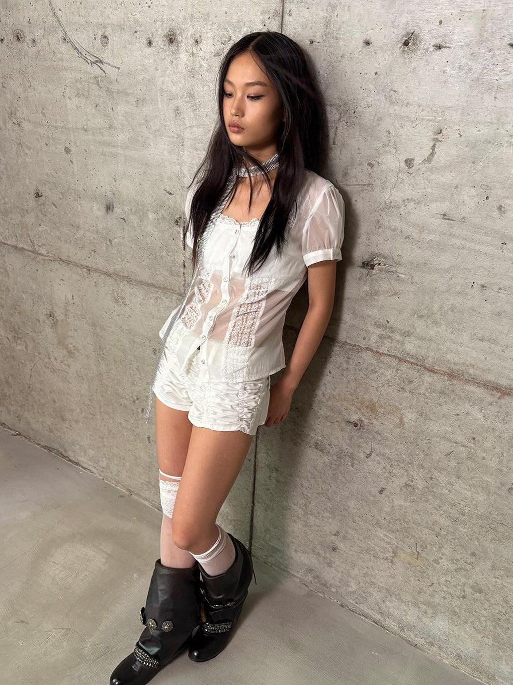DoublePunch Detachable Tassel Shirred Low Waist Women&