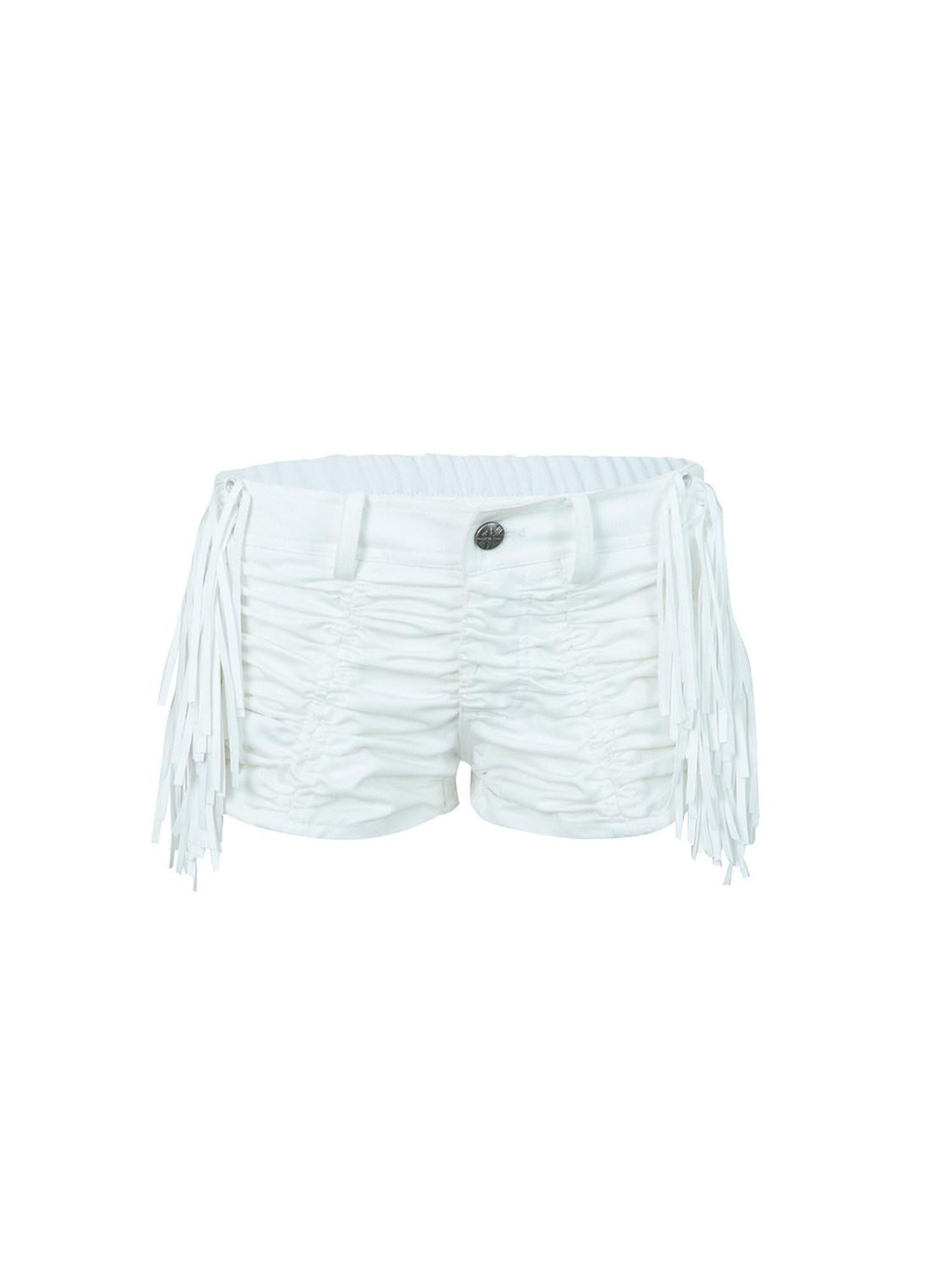 DoublePunch Detachable Tassel Shirred Low Waist Women&