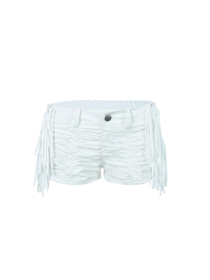 DoublePunch Detachable Tassel Shirred Low Waist Women&