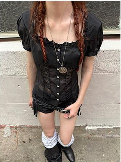 DoublePunch Detachable Tassel Shirred Low Waist Women&
