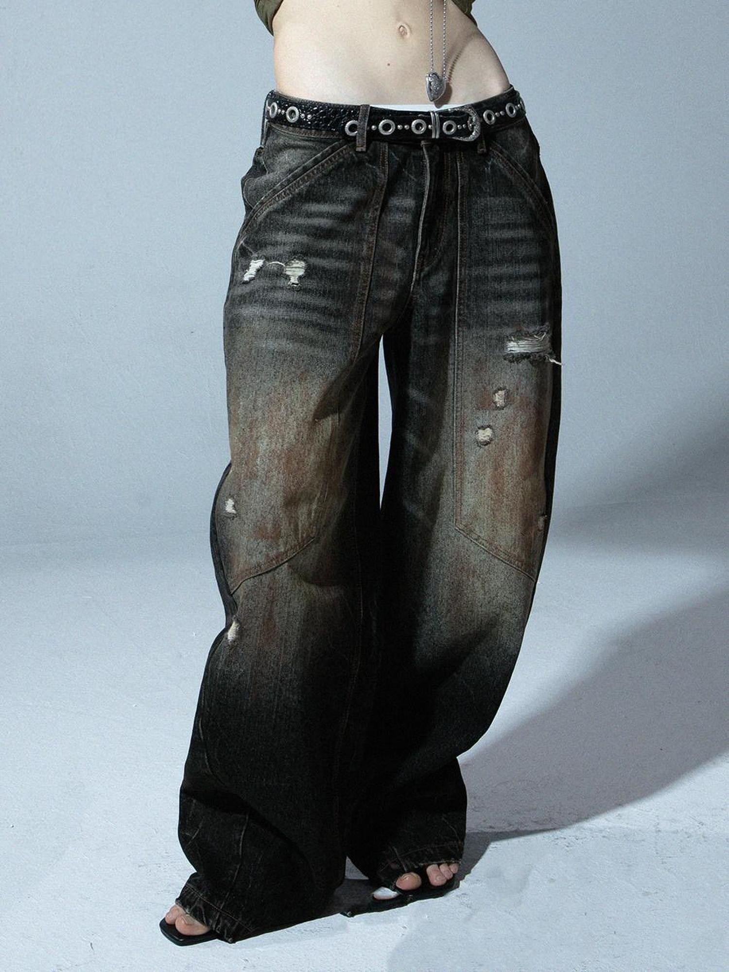 DoublePunch Distressed Mud Dye Ripped Low Rise Women&