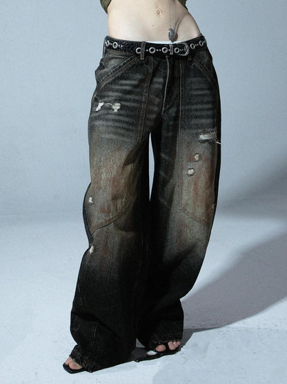 DoublePunch Distressed Mud Dye Ripped Low Rise Women&