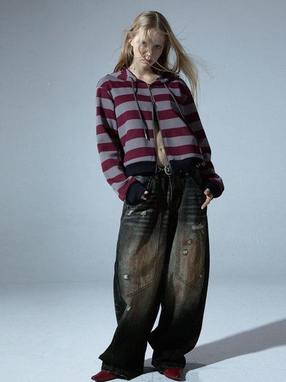 DoublePunch Distressed Mud Dye Ripped Low Rise Women&