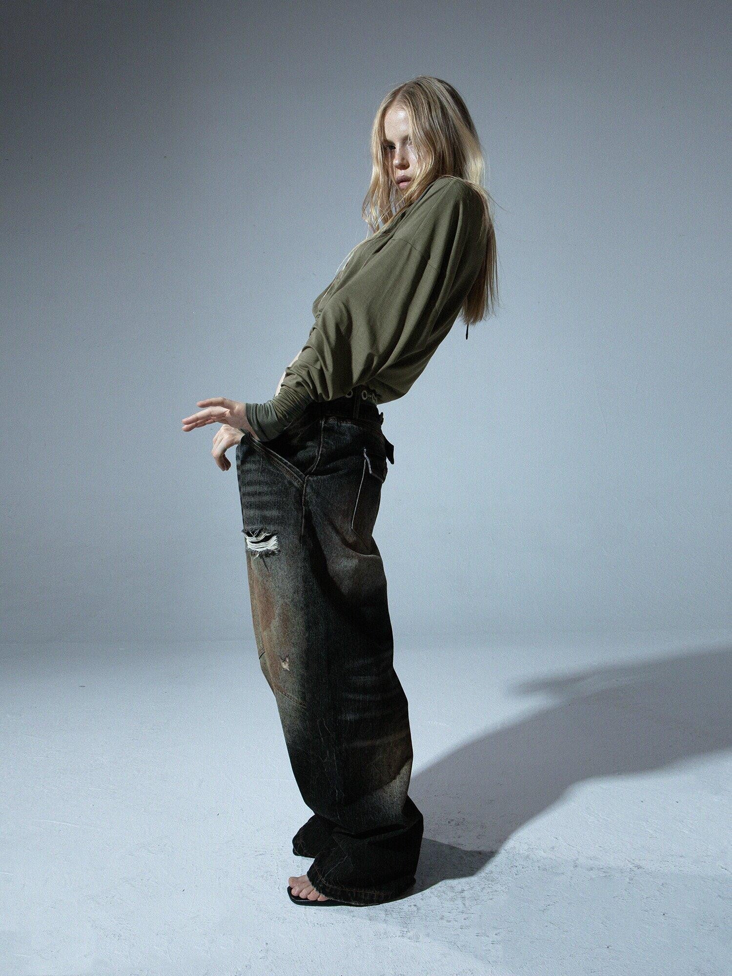 DoublePunch Distressed Mud Dye Ripped Low Rise Women&