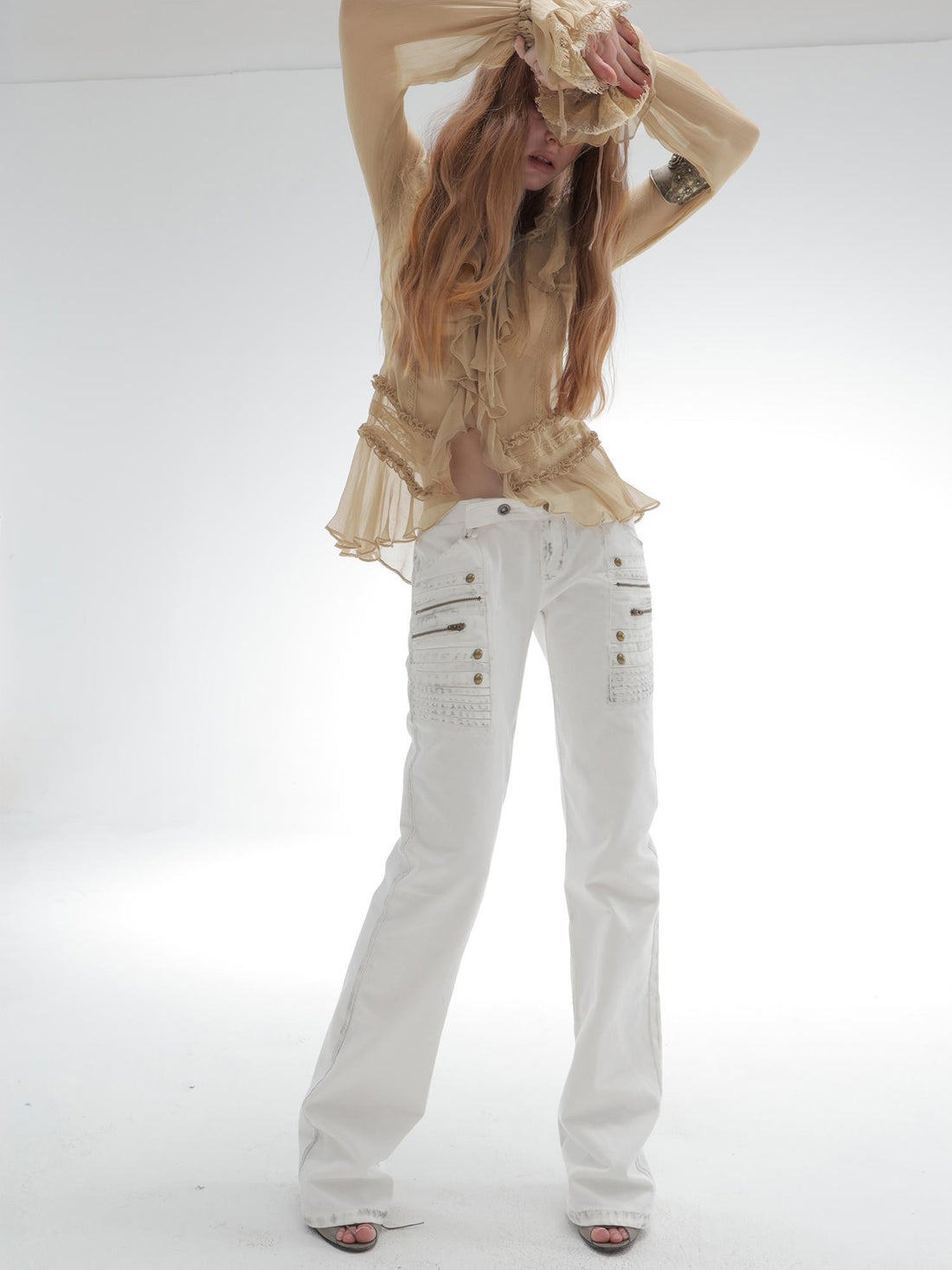 DoublePunch Distressed Washed Low-rise 3d Seam White Women&