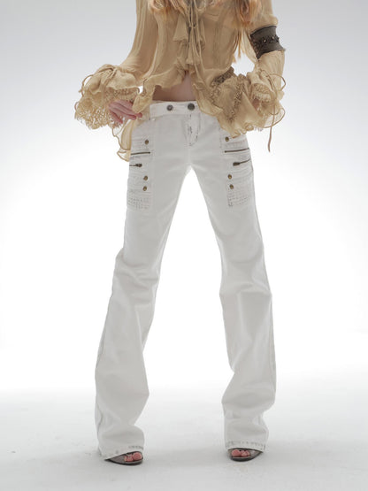 DoublePunch Distressed Washed Low-rise 3d Seam White Women&