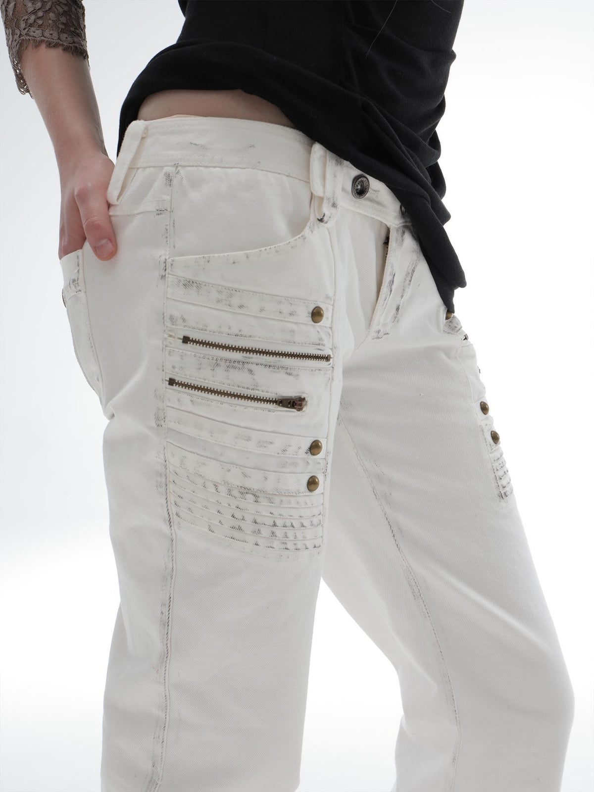 DoublePunch Distressed Washed Low-rise 3d Seam White Women&