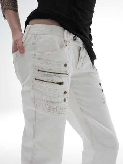 DoublePunch Distressed Washed Low-rise 3d Seam White Women&
