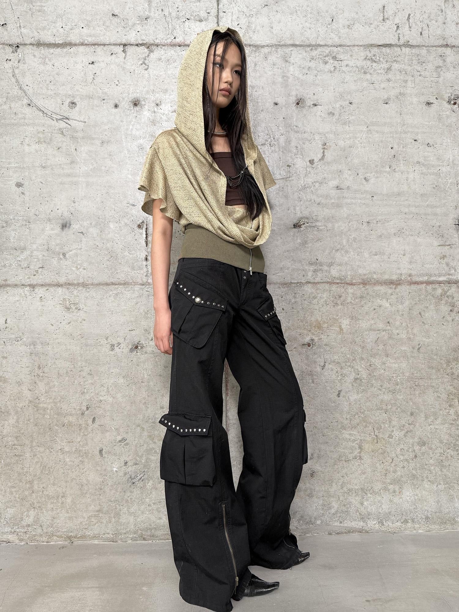 DoublePunch Distressed Washed Western Wide Leg Pockets Women&