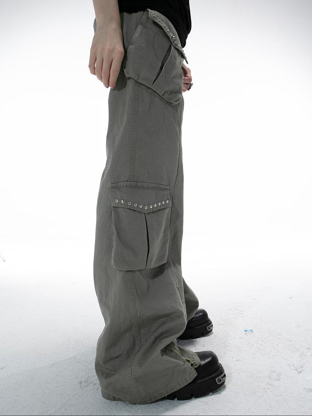 DoublePunch Distressed Washed Western Wide Leg Pockets Women&