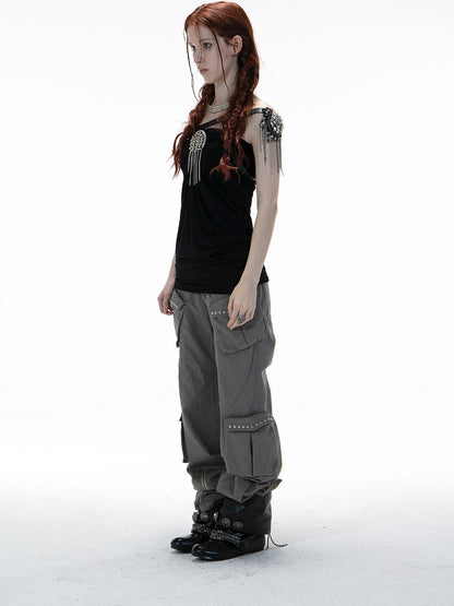 DoublePunch Distressed Washed Western Wide Leg Pockets Women&