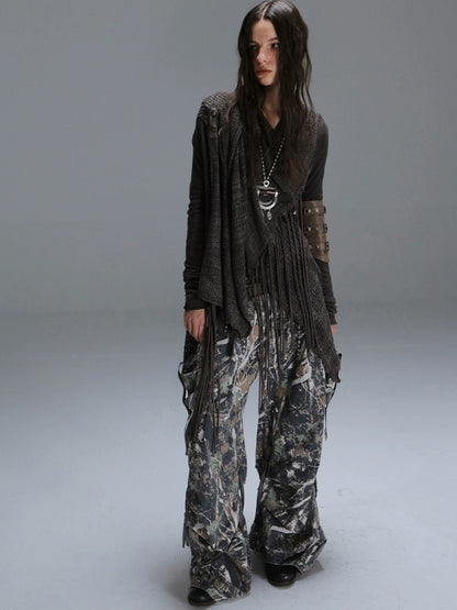 DoublePunch Durable 100% Cotton Functional Low Rise Leaf Camo Button Straight Women Pants