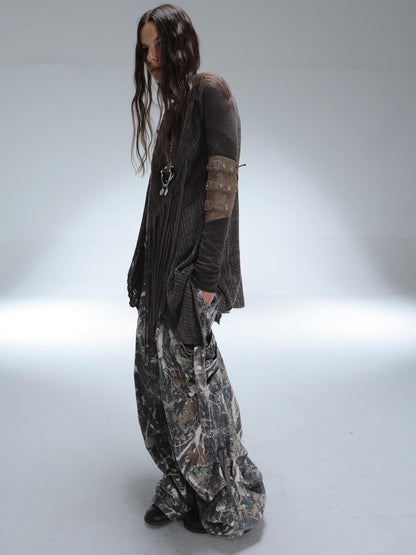 DoublePunch Durable 100% Cotton Functional Low Rise Leaf Camo Button Straight Women Pants