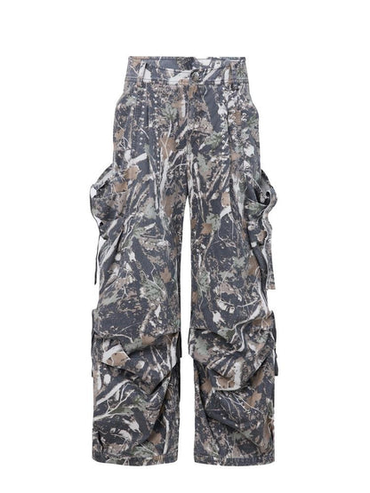 DoublePunch Durable 100% Cotton Functional Low Rise Leaf Camo Button Straight Women Pants