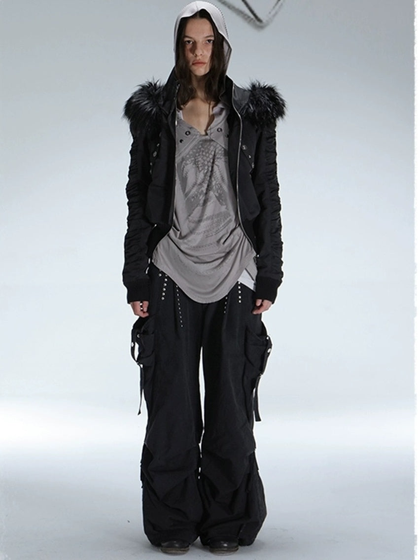 DoublePunch Durable 100% Cotton Functional Low Rise Leaf Camo Button Straight Women Pants